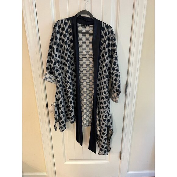 Kozan Womens Open Front Kimono Eleven Jacket Cardigan Indigo Blue Polka Dot‎ O/S - Picture 2 of 6